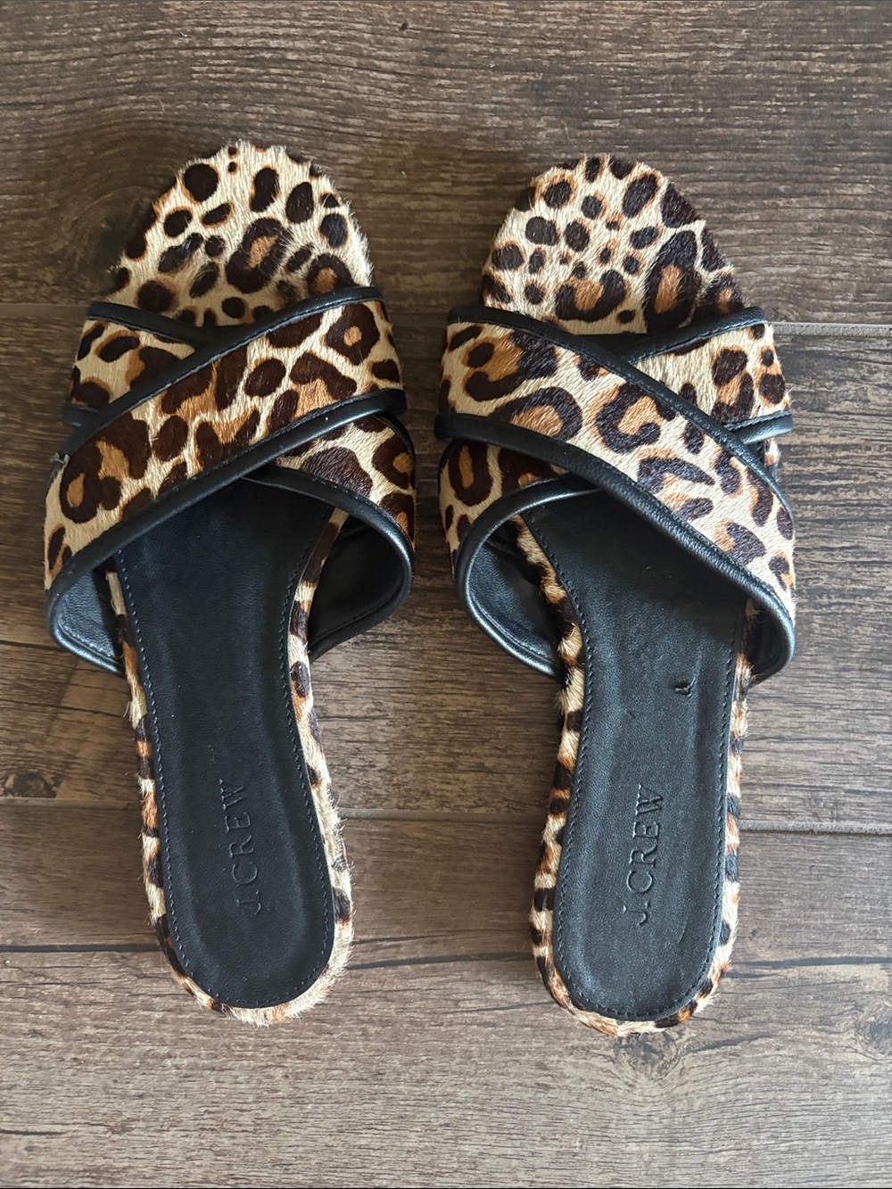 J. Crew Cora Leopard-Print Crossband Slides-7.5